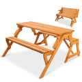 Best Choice Products 2-In-1 Transforming Interchangeable Outdoor Wooden Picnic Table Garden Bench For Backyard, Porch, Patio, Deck W/Umbrella Hole - Natural