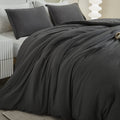 Litanika Comforter Set Dark Grey Oversized King Size, 3 Pieces Lightweight Solid Bedding Comforter Set, All Season Fluffy Bed Se