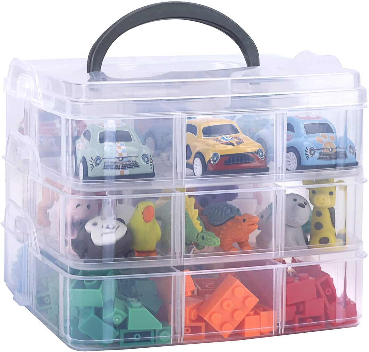 HERLIKE Plastic Transparent Jewellery Organisers Plastic 3 Layer 18 Grid Portable Storage Detachable Box Organizer Case for Jewe