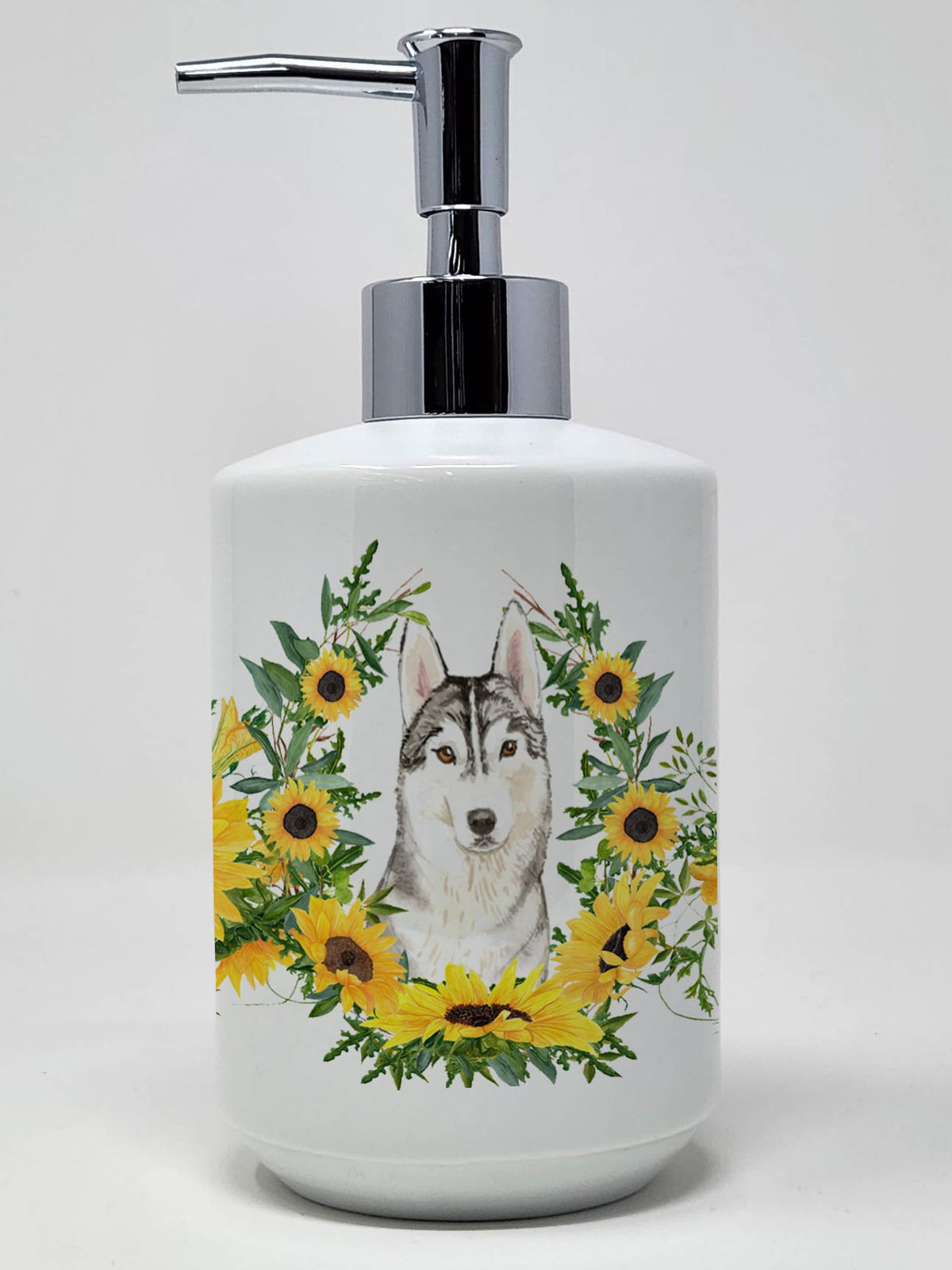Caroline's Treasures CK2960SOAP Shih Tzu Puppy in Sunflowers Ceramic Soap Dispenser Hand Soap Dispenser Pump Bottles for Bathroo