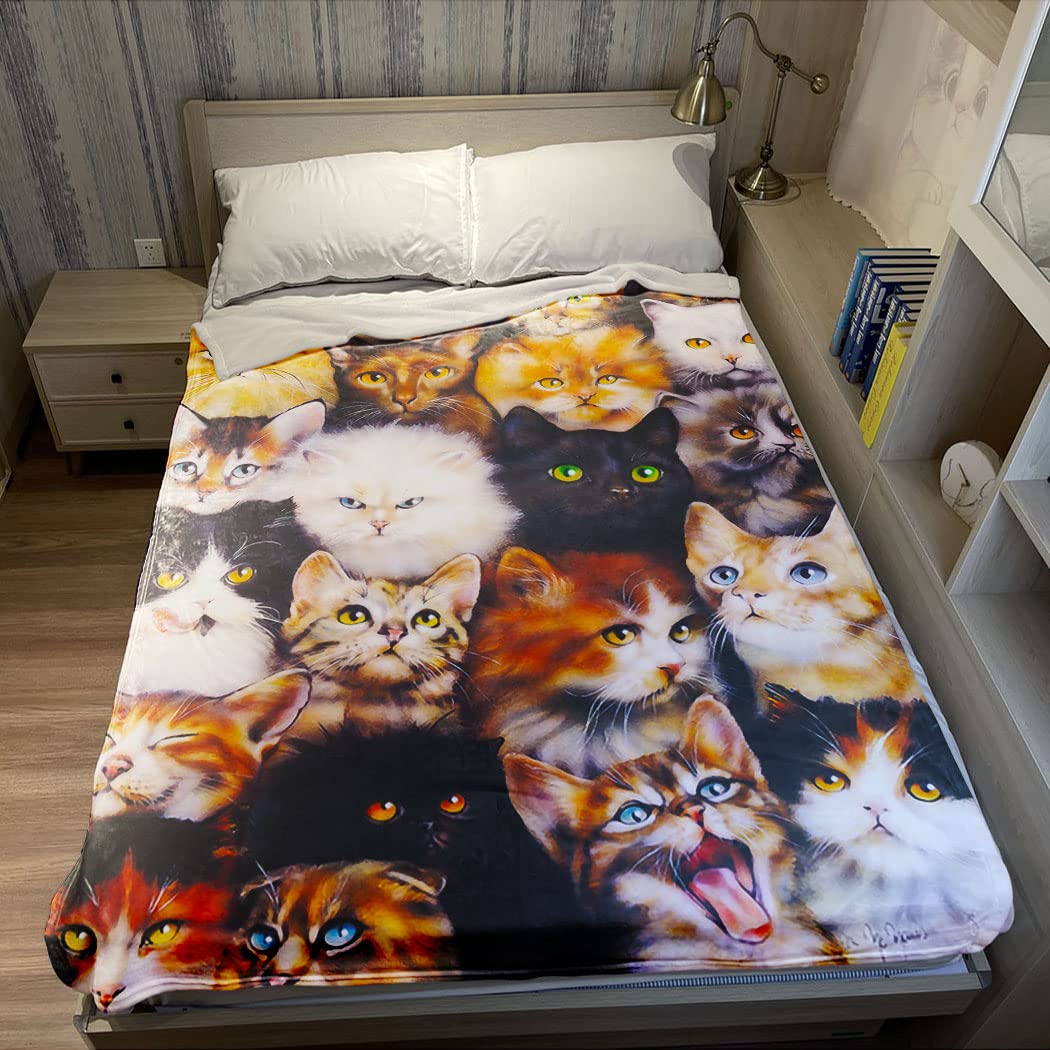 40' X 50' Blanket Comfort Warmth Soft Plush Throw For Couch Cute Cats Breed Collage Pet