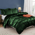 Horbaunal 5 Pieces Satin Duvet Cover Set Queen/Full Size Emerald Green Duvet Cover With Corner Ties & Zipper Closure, Luxury & S
