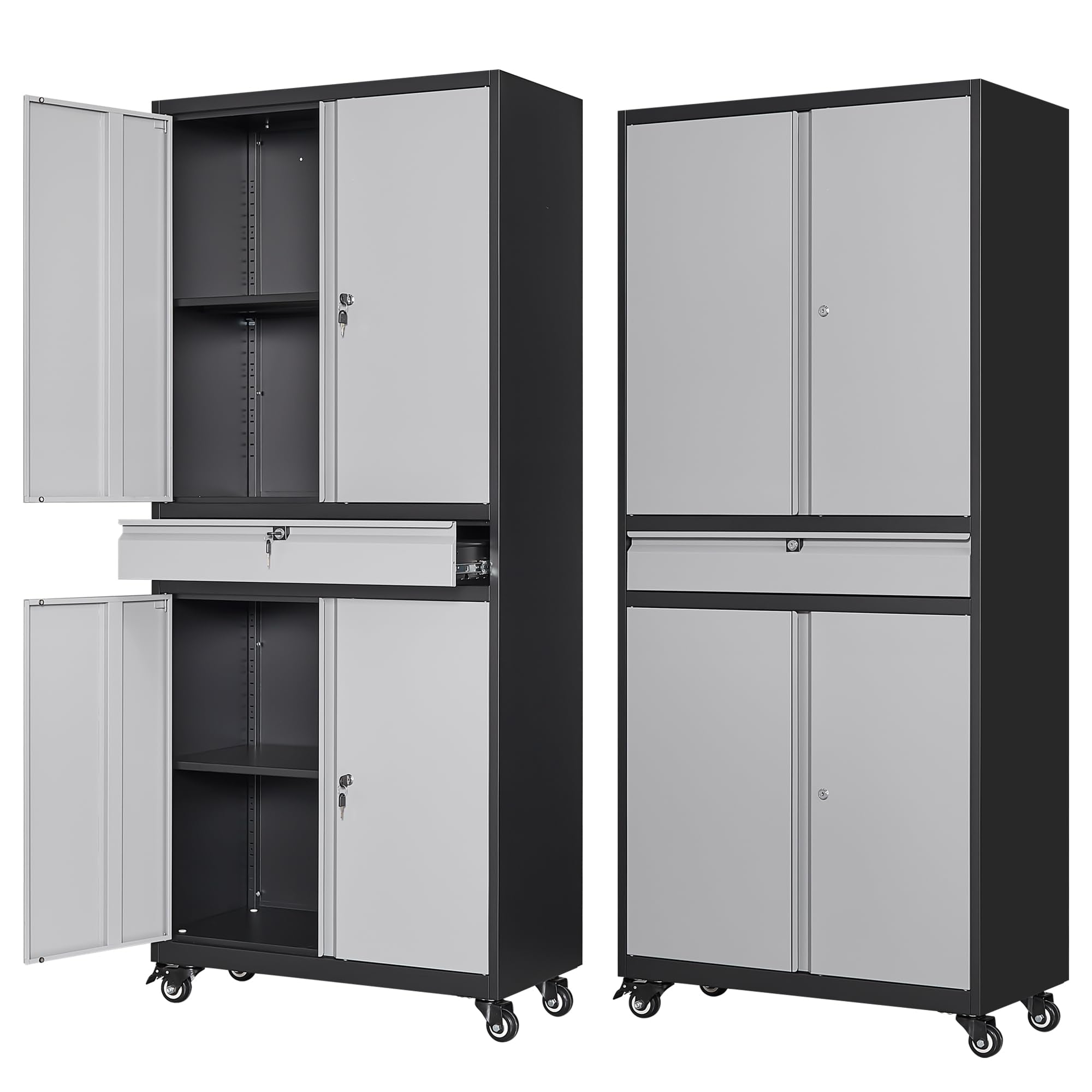 Letaya Metal Garage Storage Cabinet with Wheels,72    Rolling Tool Cabinet with 4 Door Lock-Adjustable Shelves and Drawer for Ga
