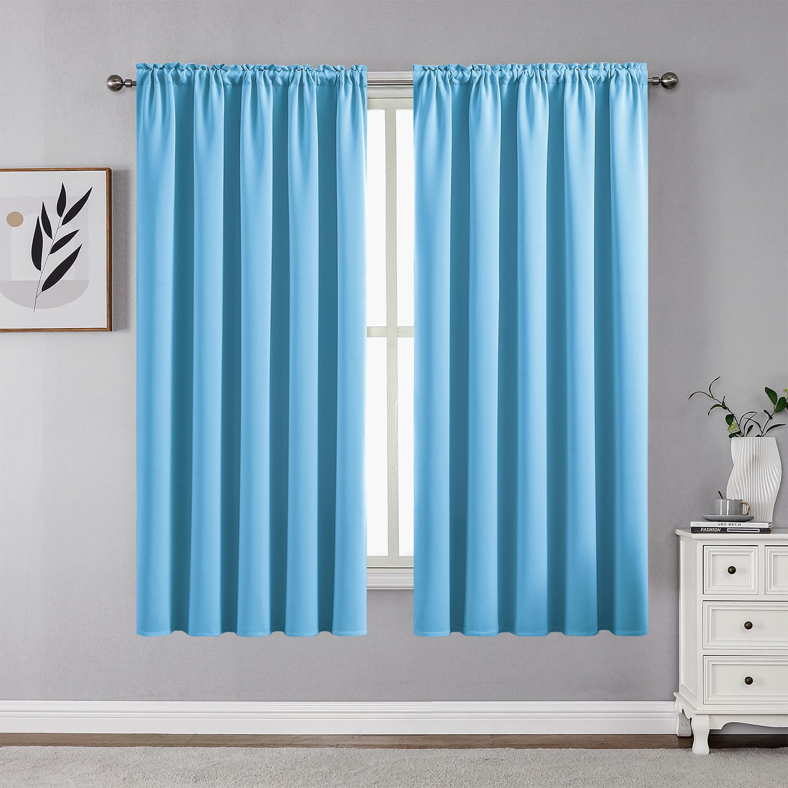 CUCRAF Light Blue Blackout Curtains 54 inch Length 2 Panels Set, Rod Pocket Room Darkening Drapes for Bedroom Living Room, Insul