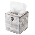 Distressed Farmhouse Square Solid Wood Tissue Box Cover with Slide-Out Bottom Panel Honey Brown Tissue Box Holder for Bathroom L