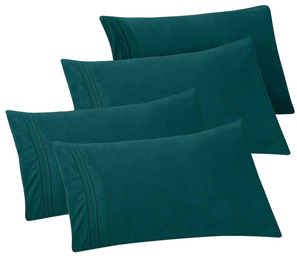 Elegant Comfort 4-Pack Solid Pillowcases 1500 Premium Hotel Quality Microfiber - Smooth Weave, Wrinkle And Fade Resistant, Easy Slip-On, 4-Piece Set, Standard/Queen Pillowcase, Marine Teal