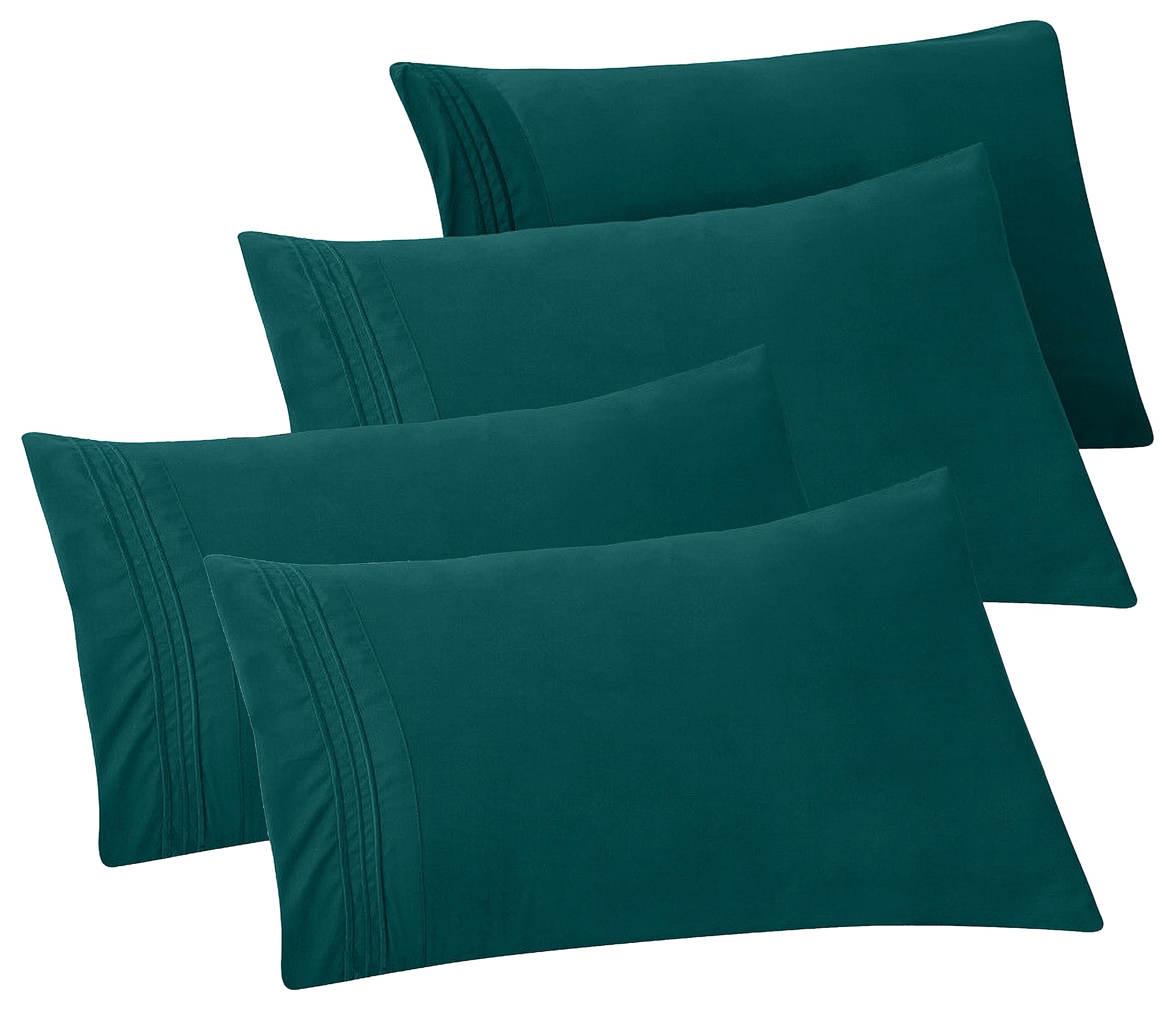 Elegant Comfort 4-Pack Solid Pillowcases 1500 Premium Hotel Quality Microfiber - Smooth Weave, Wrinkle And Fade Resistant, Easy Slip-On, 4-Piece Set, Standard/Queen Pillowcase, Marine Teal