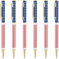 Unibene Slim Metal Retractable Ballpoint Pens Bulk Of 6 Count, Gold Patriotic American Flag For Swat, Veteran, Souvenir, Promoti