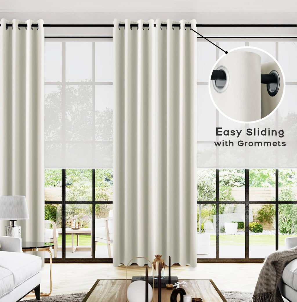 Koufall 52X105 Inches Long Beige Blackout Curtains For Living Room