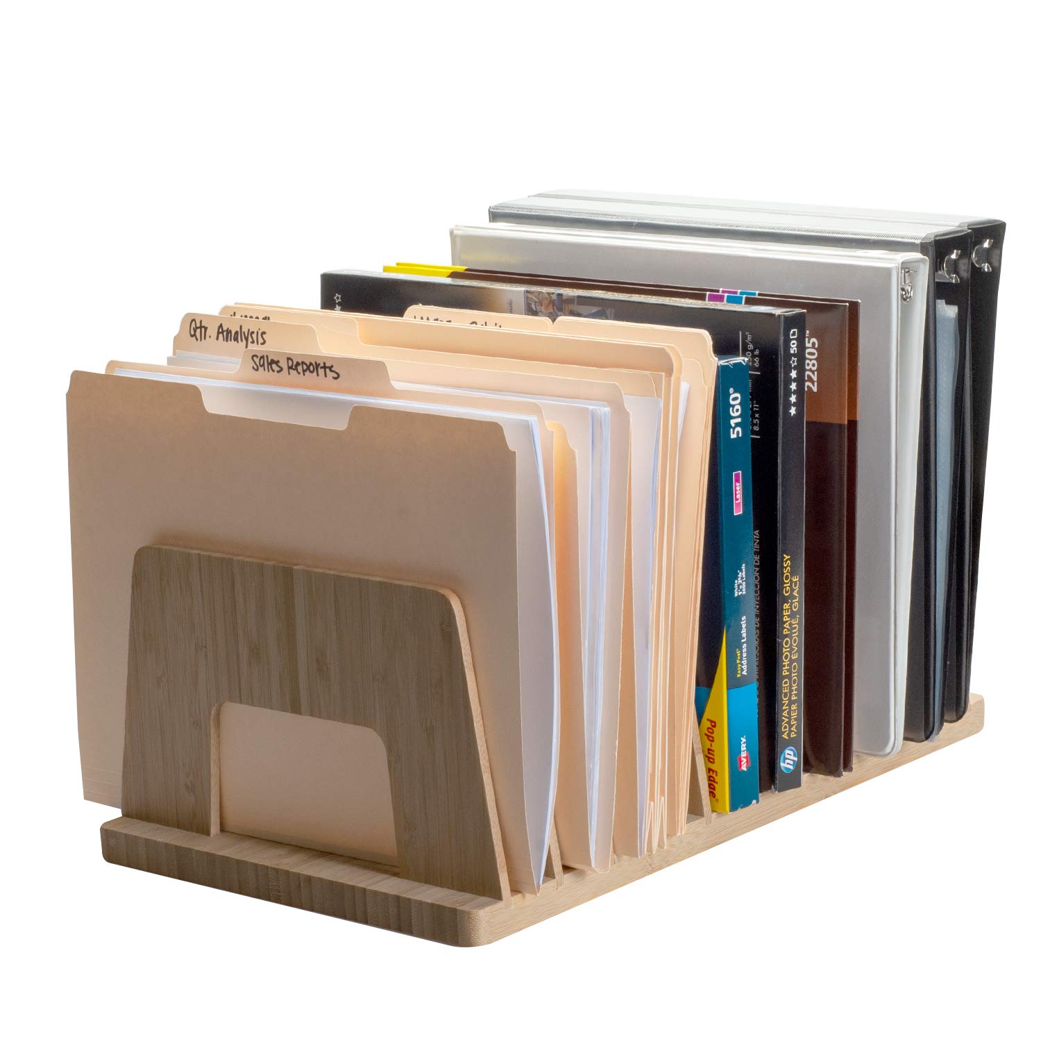 Mobilevision Bamboo Desktop File Folder Organizer And Paper Tray, 10 Slots