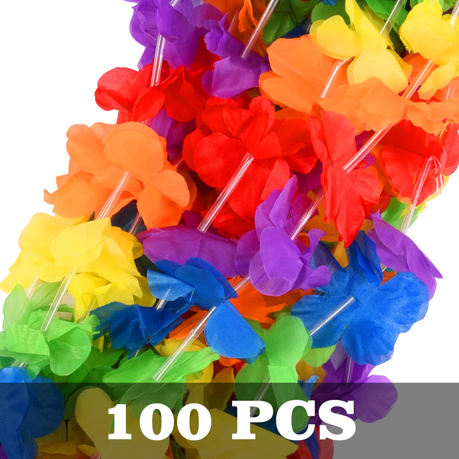 Hananona 100 Pcs Hawaii Leis Colorful Flower Garland Hawaiian Luau Party Neck Loop, Rainbow Luau Leis Necklaces For Hula Leis Da