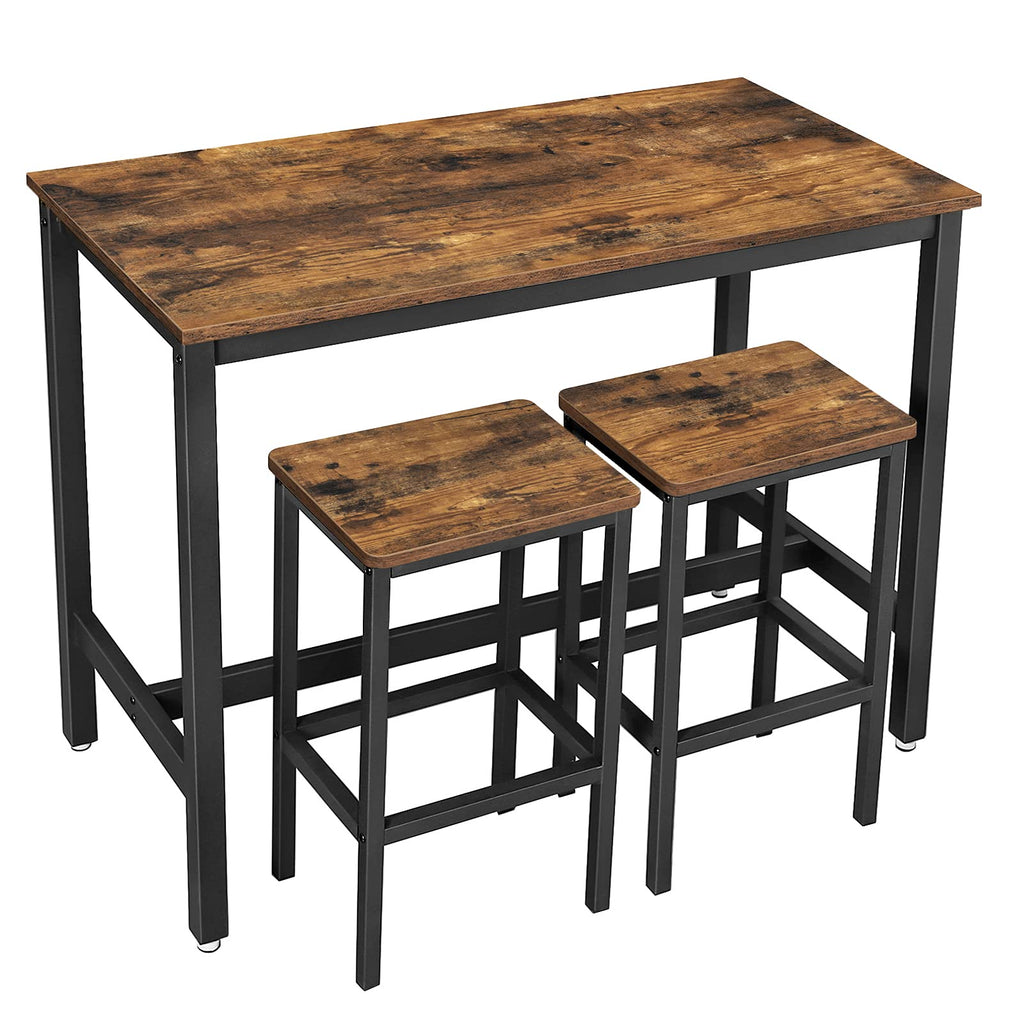 VASAGLE Bar Table Set with 2 Stools, Rustic Brown Engineered Wood, Industrial Style, ULBT15X