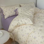 Cotton Duvet Cover King Chic Purple Floral Bedding Set Vintage Botanical Lavender Flower Duvet Cover Garden Style Lilac Floral C
