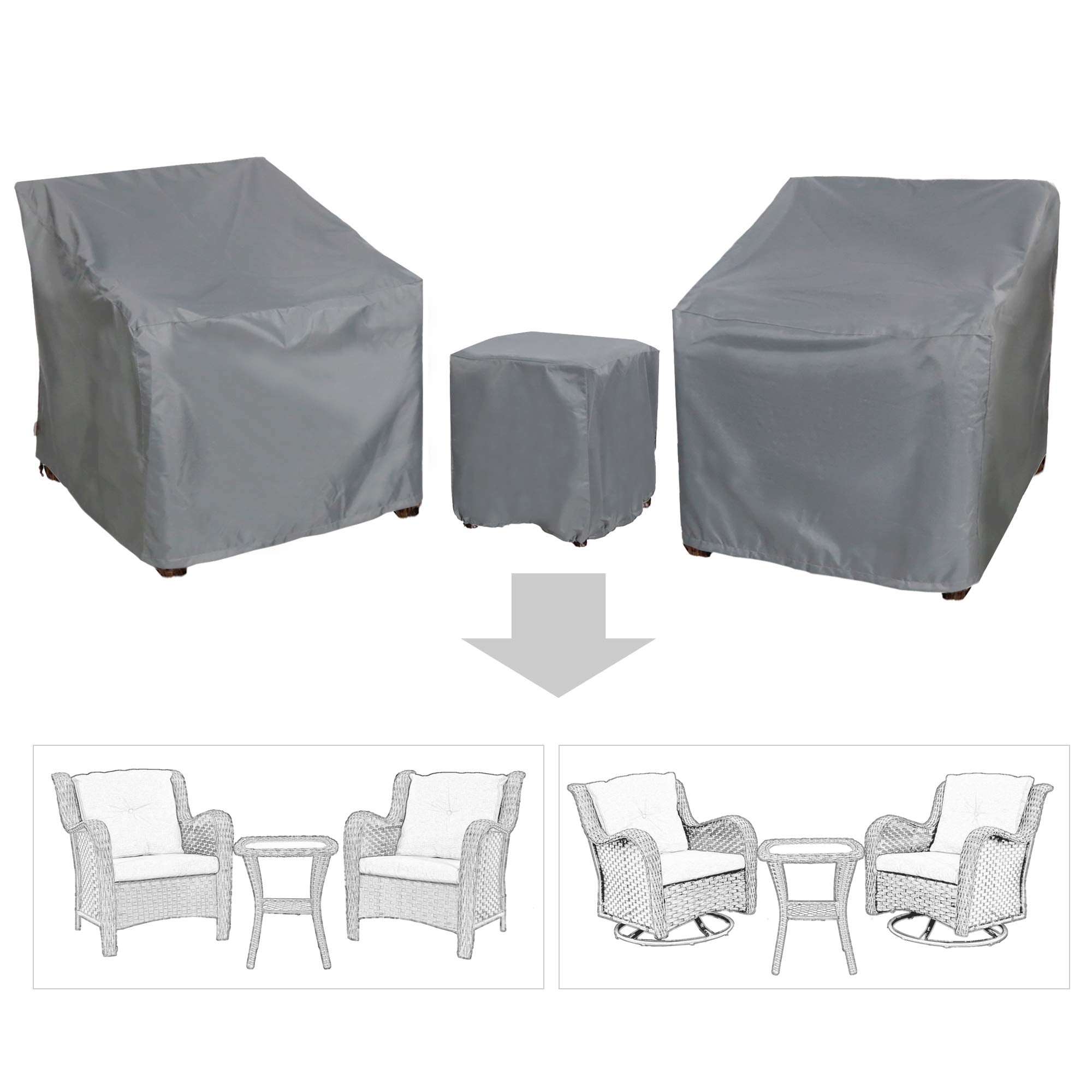 Baner Garden Patio Furniture Covers,Outdoor Furniture Cover Waterproof,Patio Furniture Set Covers For 3 Piece Outdoor Bistro,Patio Sofa Covers Set For 2 Chairs And Coffee Table,Grey