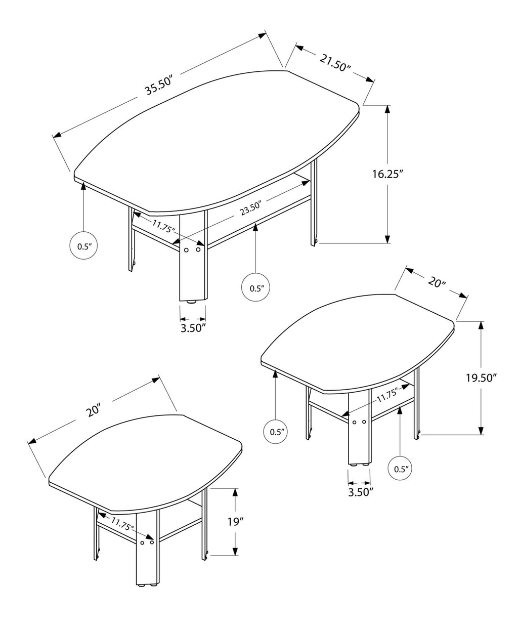 Monarch 3 Piece Table Set, Grey