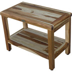 HomeRoots 24' Teak Rectangular Shower Outdoor Bench with Shelf in Natural Finish