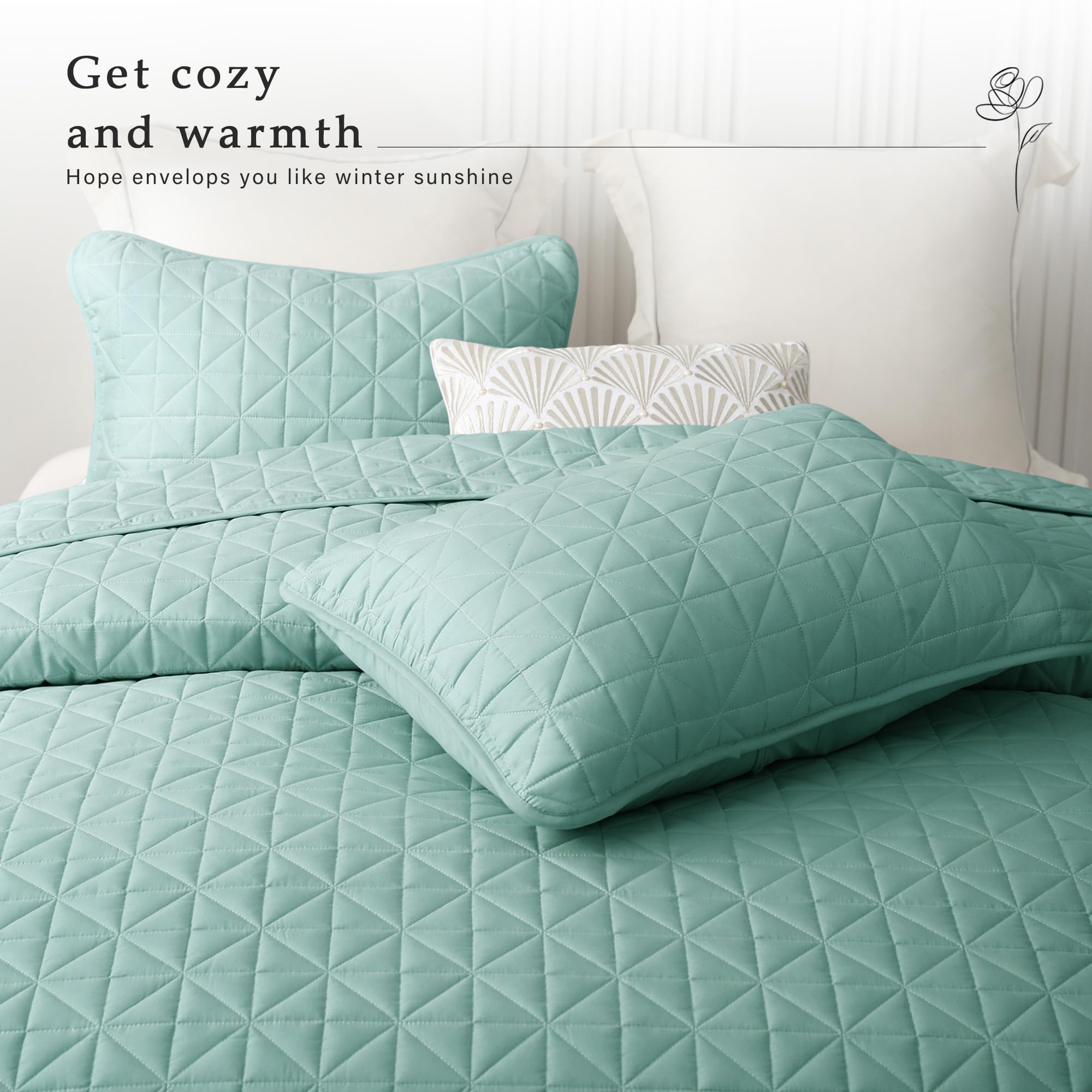 Exclusivo Mezcla Quilts King Size Bedding Set With Stitched Grid Pattern, Lightweight Summer Green Bedspreads Coverlets Bed Cove