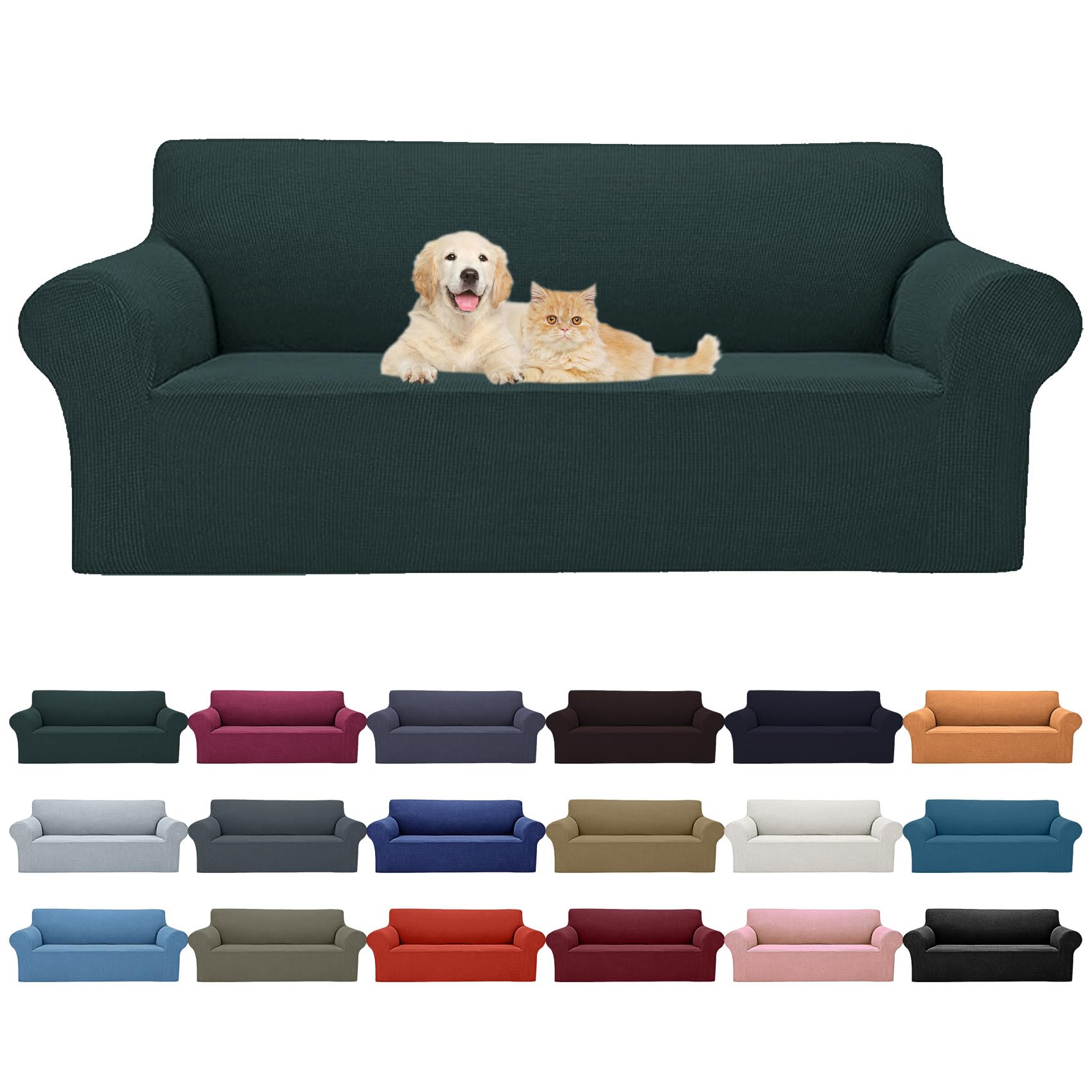 2025 New Stretch Oversized Sofa Slipcovers Couch Sofa Cover For 4 Seater Furniture Protector Covers With Elastic Bottom Jacquard Fabric Small Checks For Pets, Kids - Hunter