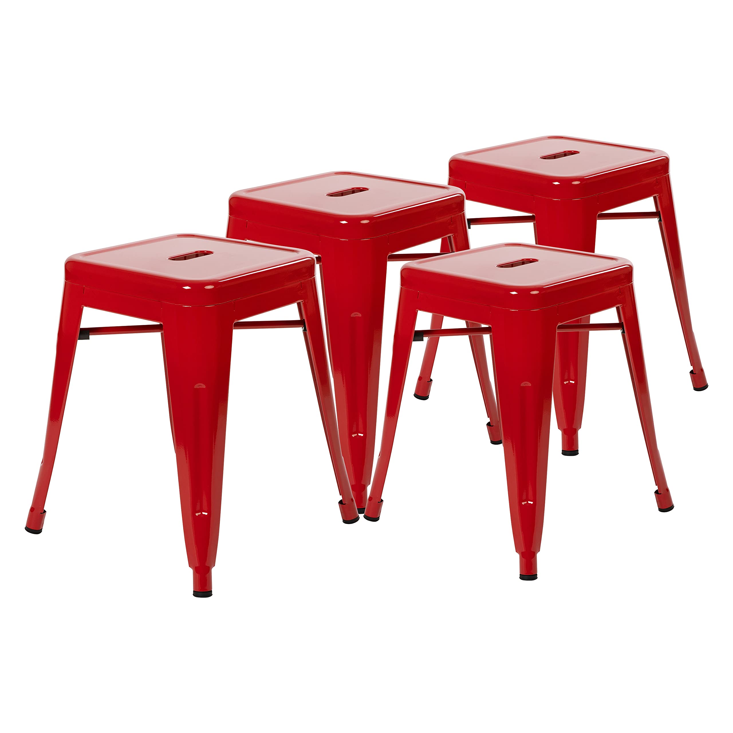 Flash Furniture Metal Dining Table Height Stool - Backless Red Kai Commercial Grade Stool - 18 Inch Stackable Dining Chair - Set