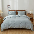 Simple&Opulence 100% Linen Duvet Cover Set, 2 PCS Pure Natural French Flax Dusty Blue Duvet Cover Twin Size, Breathable Soft Com