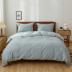 Simple&Opulence 100% Linen Duvet Cover Set, 2 PCS Pure Natural French Flax Dusty Blue Duvet Cover Twin Size, Breathable Soft Com