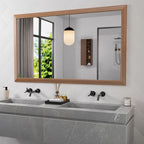 Amorho Bathroom Mirror, 60X36 Inch Wall Mirror, Walnut Wood Grain Metal Framed, Anti-Rust, Hang Horizontally/Vertically, Suitabl
