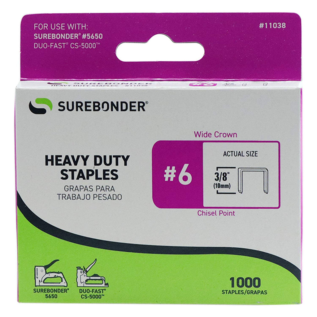 Surebonder 11038 Heavy Duty Duo-Fast Type, 3/8-Inch Leg Length, .485-Inch Crown Staple, 1000 Count