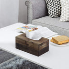Mygift Rustic Dark Torched Wood Rectangular Tissue Box Holder Cover, Bathroom Facial Tissue Box Cover With Easy Refill Slide Out
