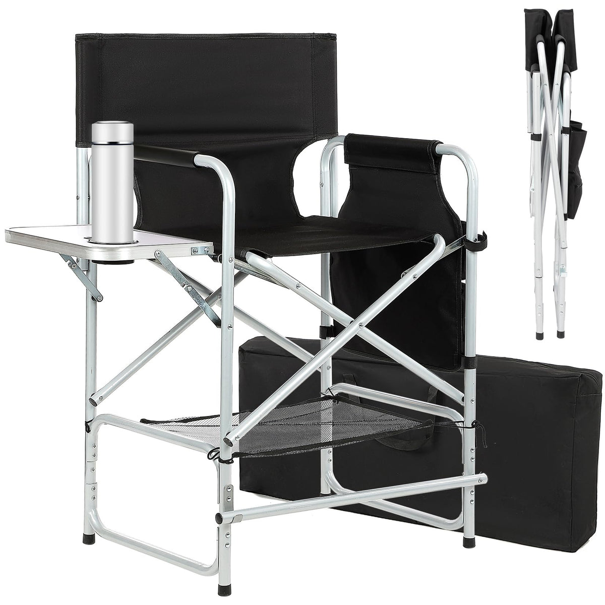 ZIXNEXKOO Tall Makeup Chair 41, Director Chair 600 lbs Foldable Portable, Makeup Chair for Makeup Artist with Table, Cup Holde