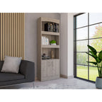 Dozza Bookcase with 3 Shelves, Double Door Cabinet, and Metal Handles, Light Gray