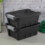 Sterilite 4 Gallon Plastic Stacker Tote, Heavy Duty Lidded Storage Bin Container For Stackable Garage And Basement Organization,