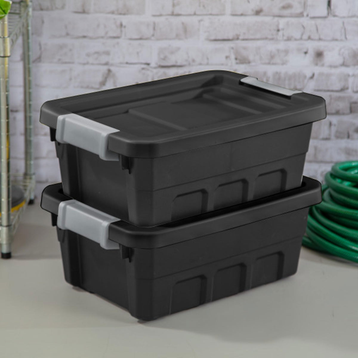 Sterilite 4 Gallon Plastic Stacker Tote, Heavy Duty Lidded Storage Bin Container For Stackable Garage And Basement Organization,