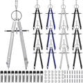 Zonon 12 Pcs Professional Geometry Compass Compass Drawing Tool Drawing Compass Metal Compass With Extra Refills And Screws Back