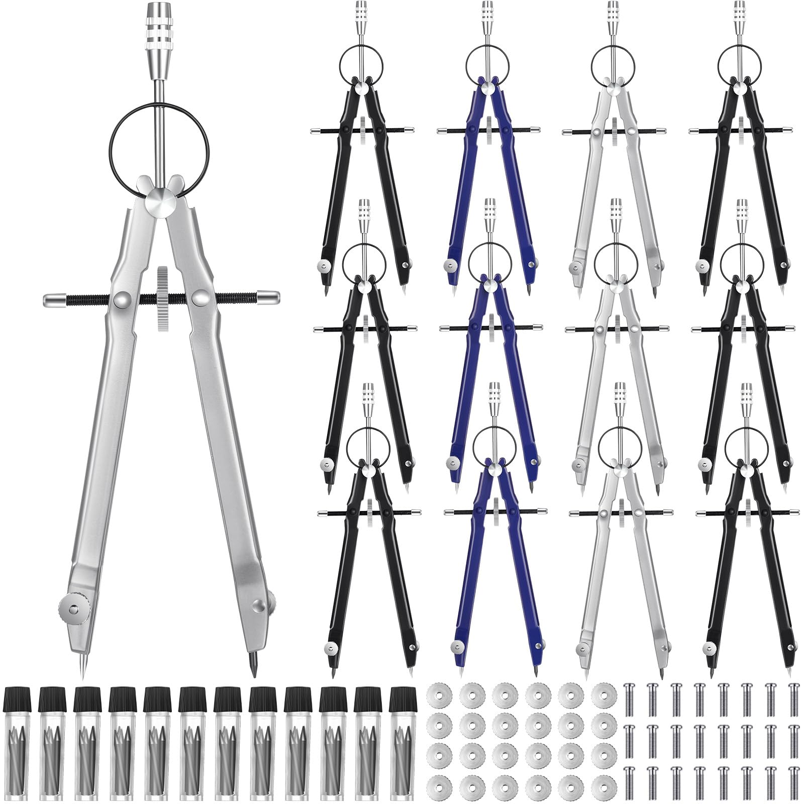 Zonon 12 Pcs Professional Geometry Compass Compass Drawing Tool Drawing Compass Metal Compass With Extra Refills And Screws Back
