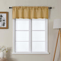 Lecloud Bessie Gold Valances for Windows 14 Inch Length 2 Pcs, Faux Linen Textured Cafe Kitchen Curtains, Rod Pocket Short Curta