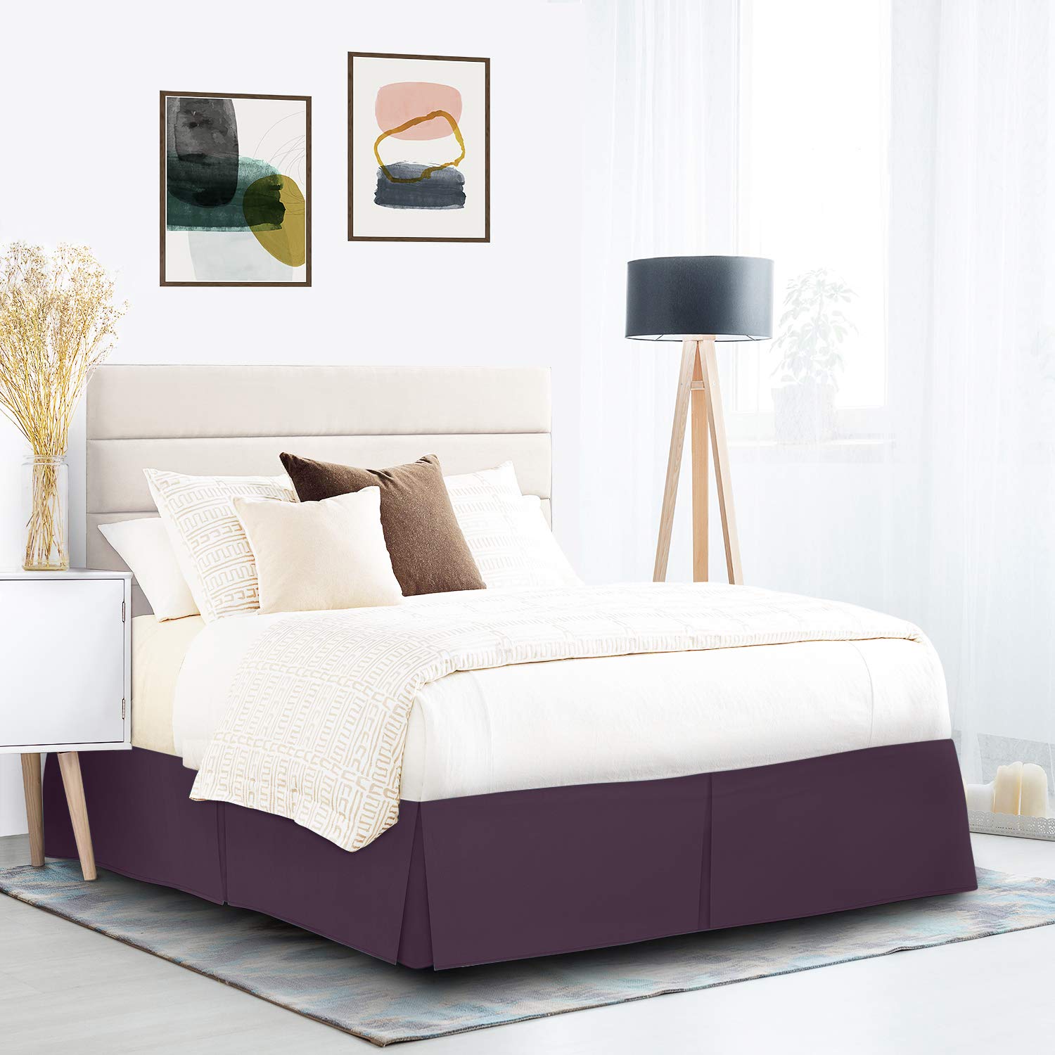 Nestl Dark Purple Twin Xl Bed Skirt - Twin Xl Size Bed Skirt 14 Inch Drop - Brushed Microfiber Bed Skirts - Hotel Quality Pleate