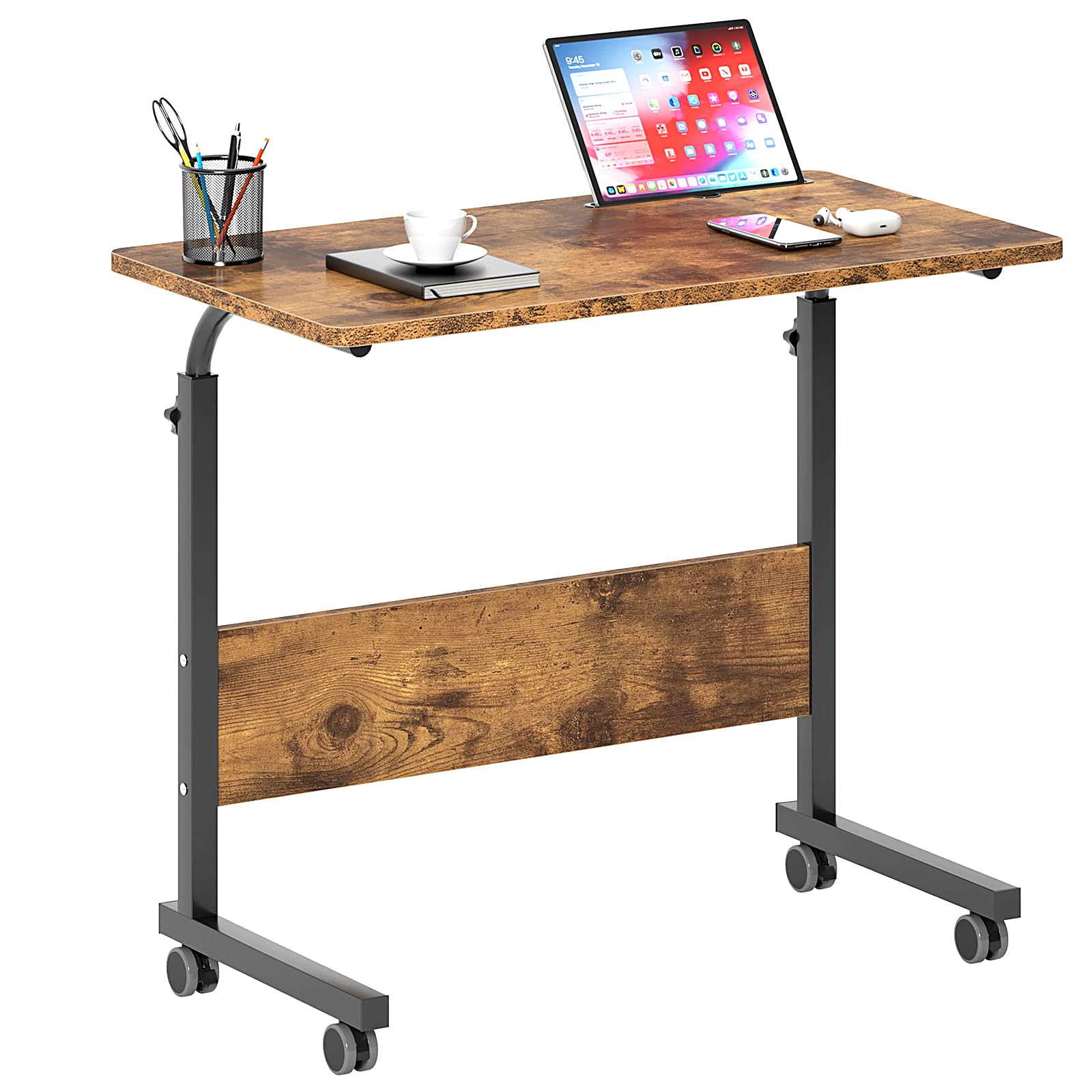 SogesPower 31.5 inches Mobile Laptop Desk with Slot Adjustable Side Table Computer Stand for Bed Sofa,Rustic Brown