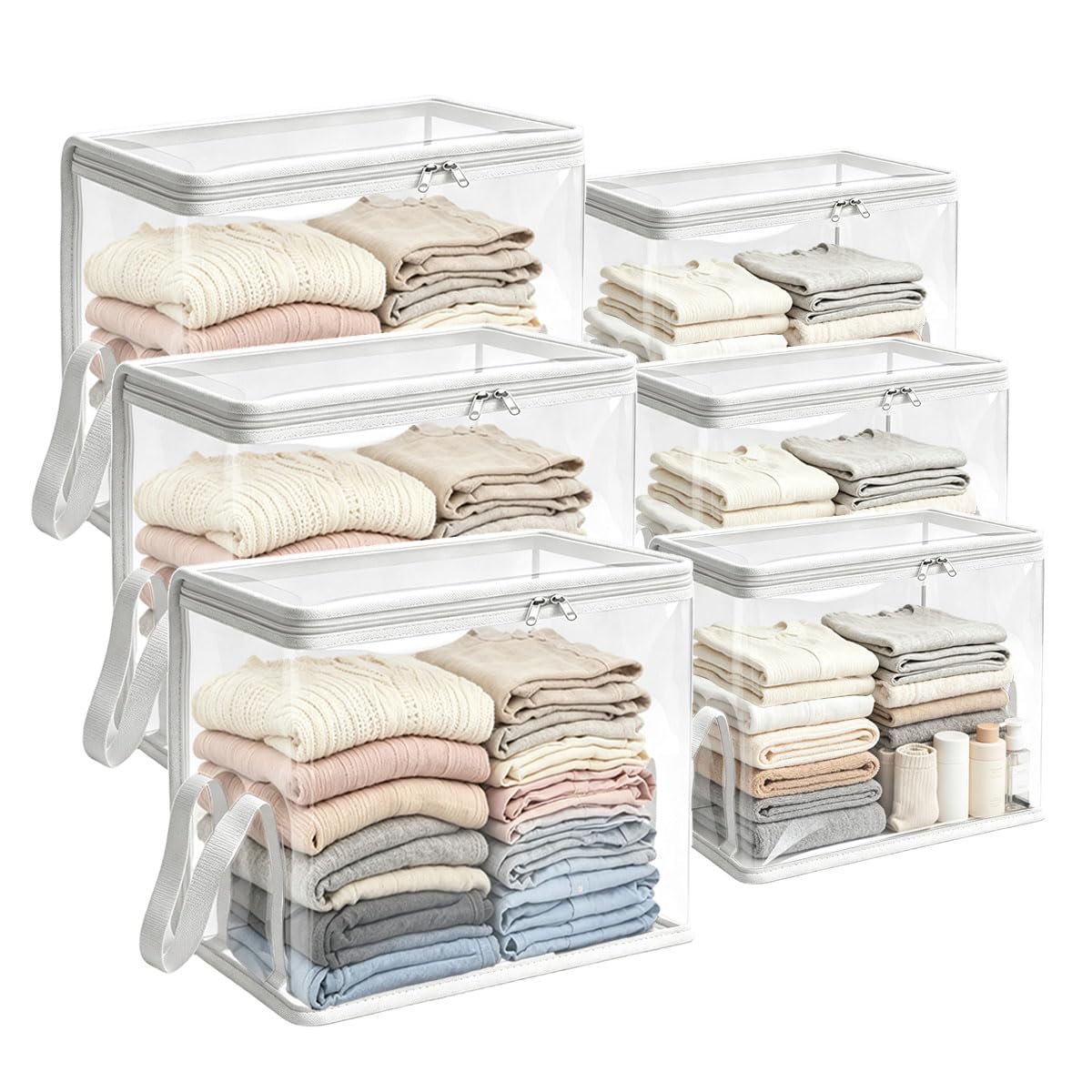 Girvenith Heavy Duty Clear PVC Storage Bags, 6 Pack (3 Large + 3 Small)