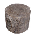 Benjara Round Tree Stump Cement Stool, Weathered Brown