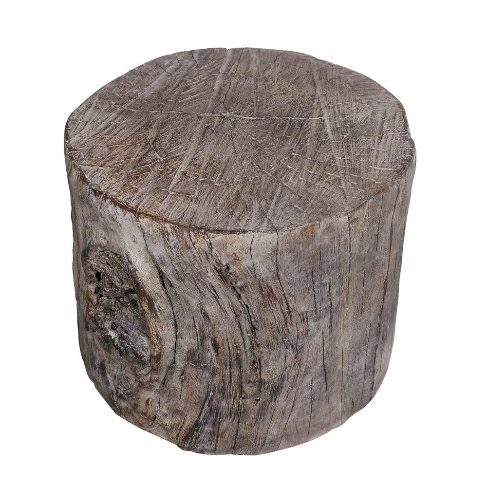 Benjara Round Tree Stump Cement Stool, Weathered Brown