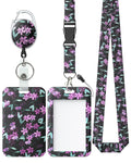 Uniclife Floral Sliding Badge Holder Purple Flower Plastic Case With Retractable Badge Reel Carabiner Clip & Detachable Lanyard