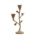 Creative Co-Op Hand-Forged Cast Iron Candelabra with Flowers and Bird, Holds 2, Gold Taper Holder