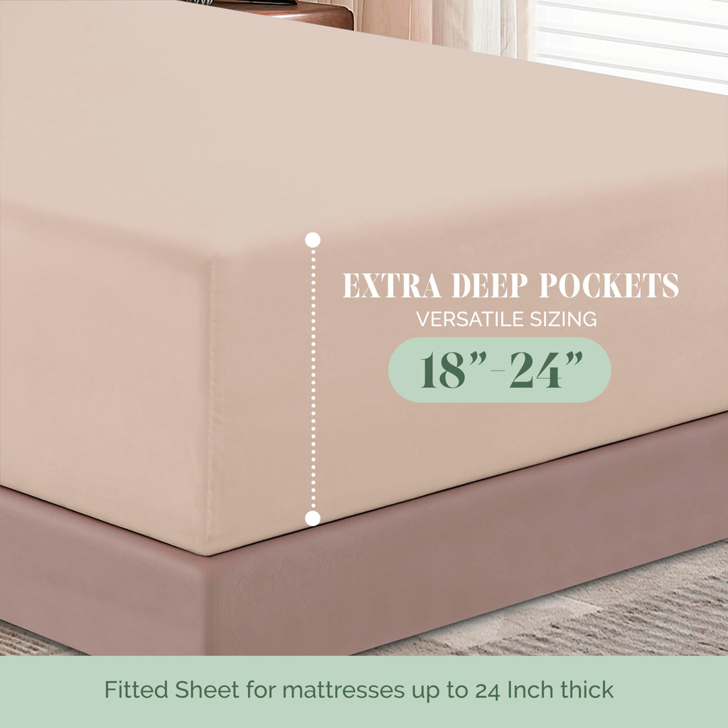 Elegant Comfort 1500 Premium Hotel Quality 18-24 Inches Deep - Extra Deep Pocket Single Fitted Sheet For High Mattress, Luxury And Softest, Smart Pocket - Wrinkle Free, Queen, Cream