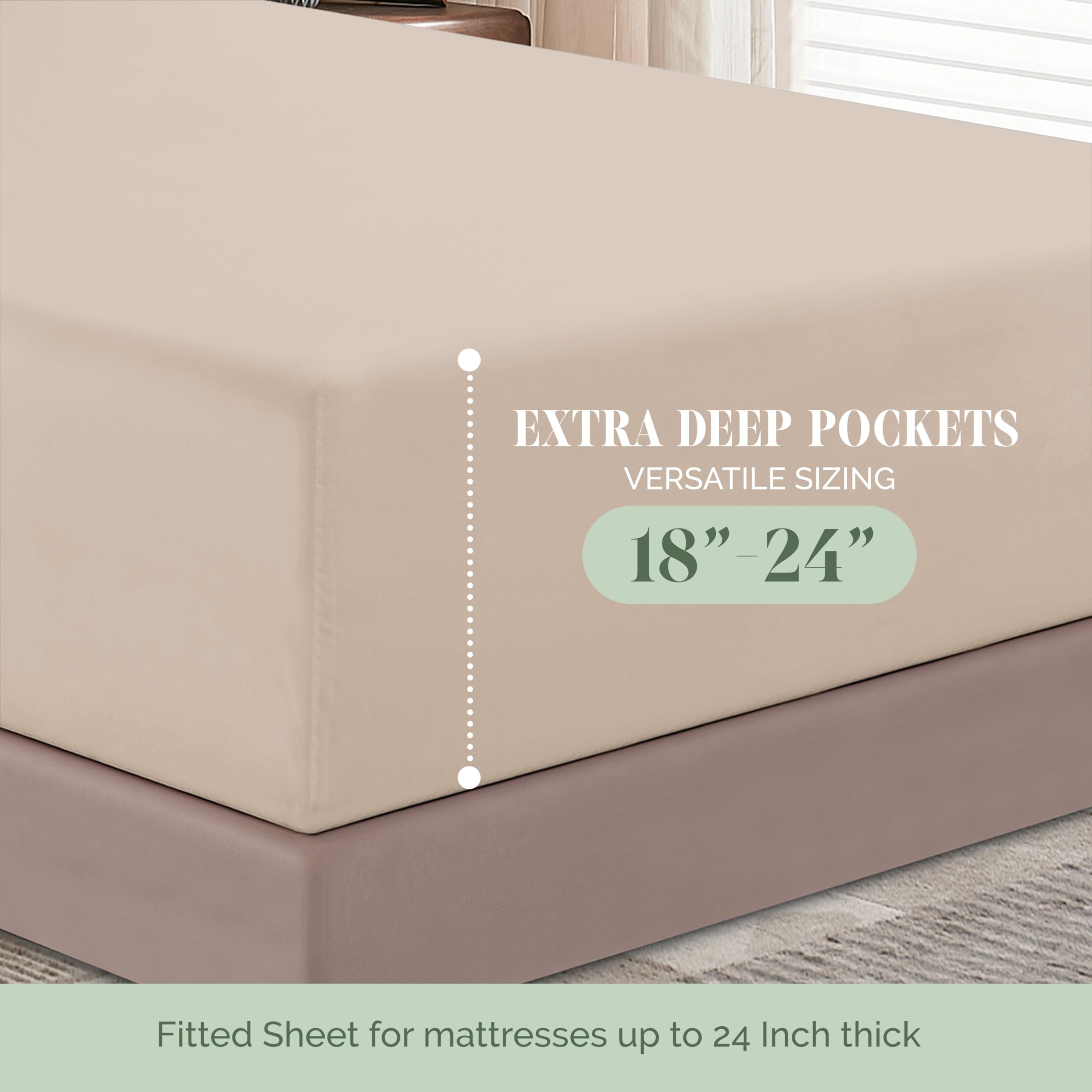 Elegant Comfort 1500 Premium Hotel Quality 18-24 Inches Deep - Extra Deep Pocket Single Fitted Sheet For High Mattress, Luxury And Softest, Smart Pocket - Wrinkle Free, Queen, Cream