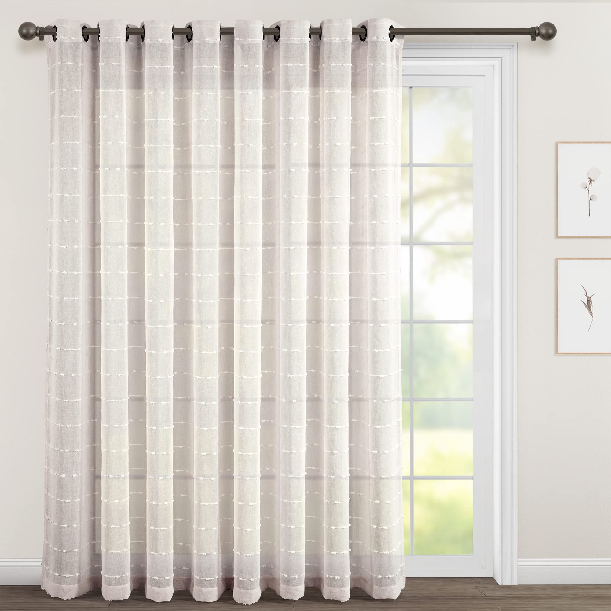 Lush Decor Farmhouse Textured Grommet Sheer Window Curtain Panel (Single Panel), 115'W X 84'L, Beige