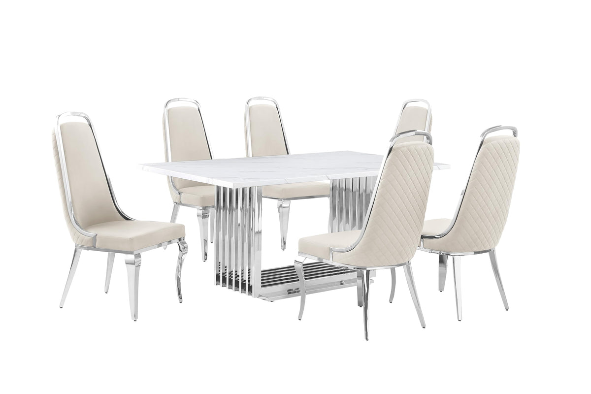 Best Quality Furniture D310-6Sc310-3 Dining Set, 1 Table+6 Chairs, Cream