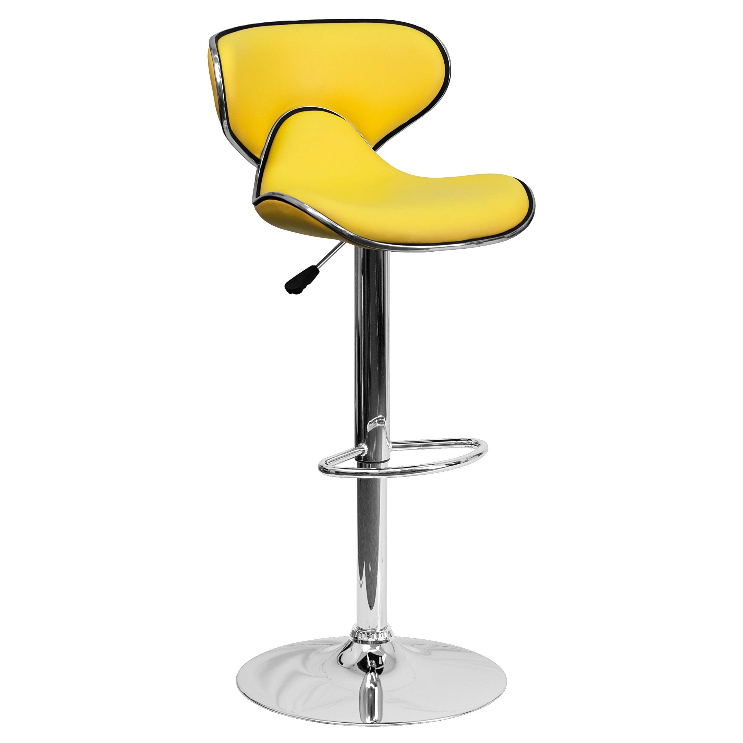 Flash Furniture Devin Contemporary Cozy Mid-Back Yellow Vinyl Adjustable Height Barstool with Chrome Base (Pack of 1)