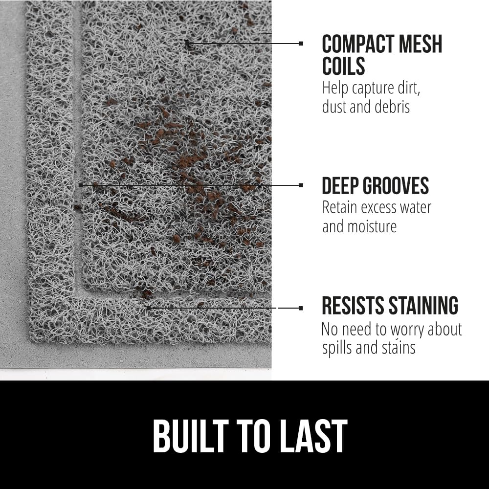 Gorilla Grip Dirt Grabber Mesh Door Mat, Low-Profile, Stain And Fade Resistant Heavy Duty Quick Dry Striped Doormat, Mats For Indoor Or Outdoor Entry, Shoe Scraper, Garage Entrance Mat, 47X35, Gray