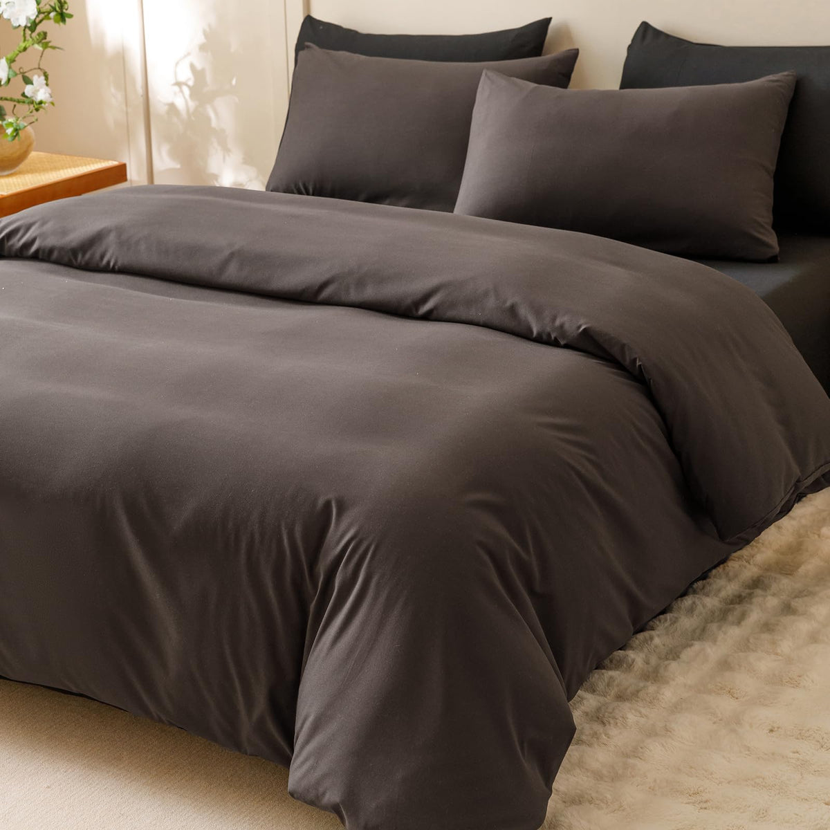 Clothknow Brown Queen Comforter Set 3Pcs Dark Brown Bedding Comforter Sets Coffee Queen Comforter Men Women Comforter All Season Lightweight Comforter Queen