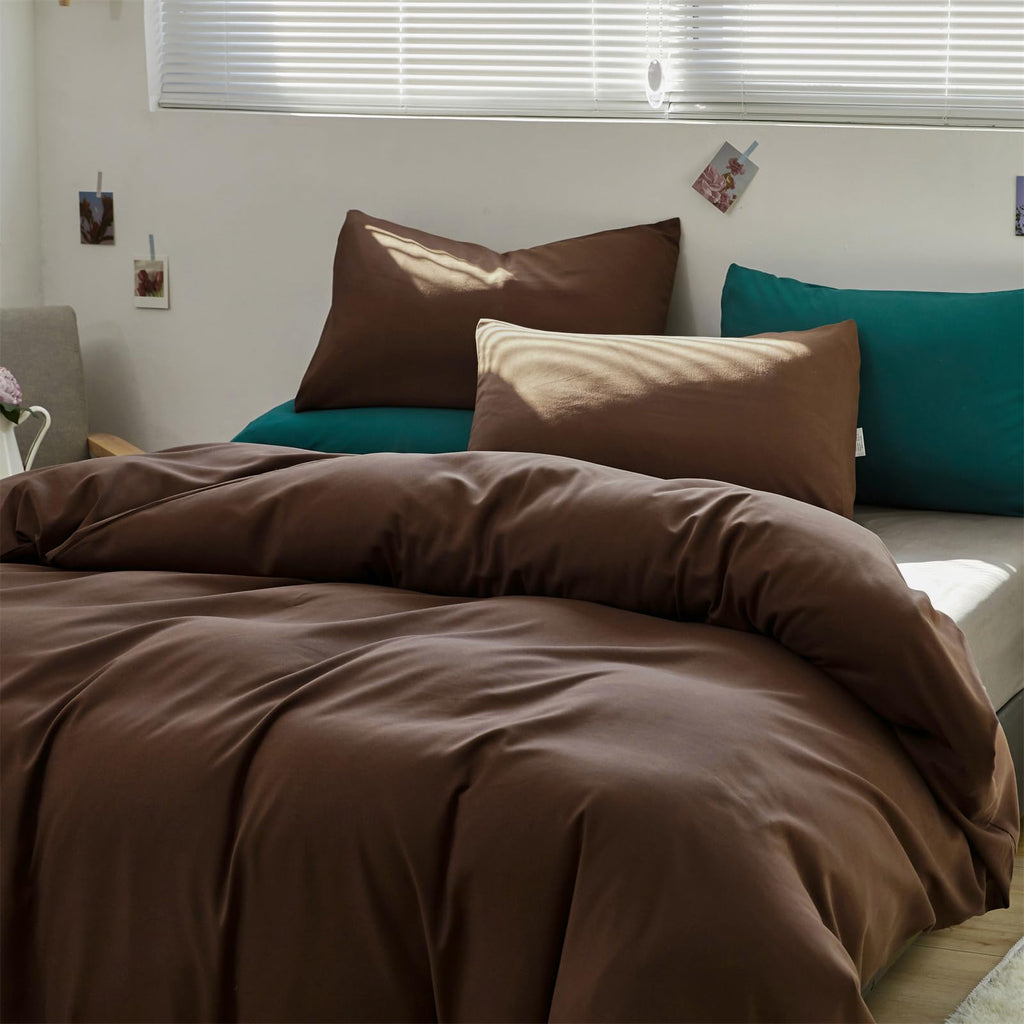 Karever Chestnut Brown Comforter Set Full Coffee Color Bedding Set 3 Pieces Solid Brown Color All Season Blanket Set Women Coffe